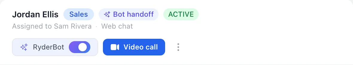 The top of a conversation with the RyderBot switch turned on