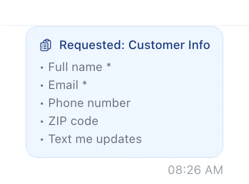 The card that appears in the conversation once the form has been sent