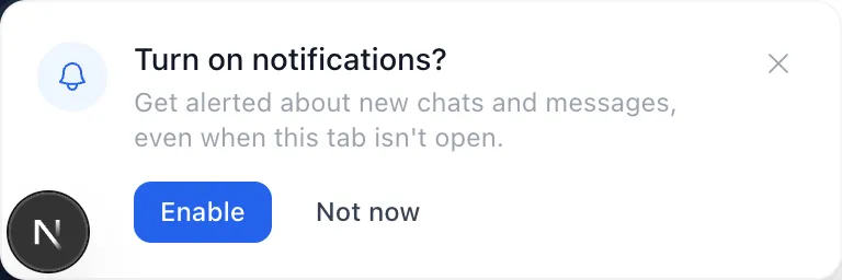 The “Turn on notifications?” card with Enable and Not now buttons